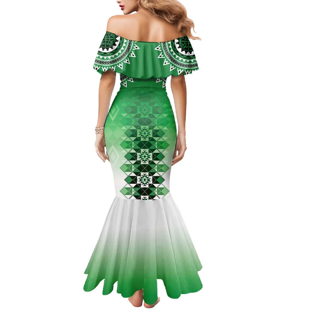 New Zealand Mermaid Dress Poutama Mix Green Taniko Inspired Art LT05 - Polynesian Pride