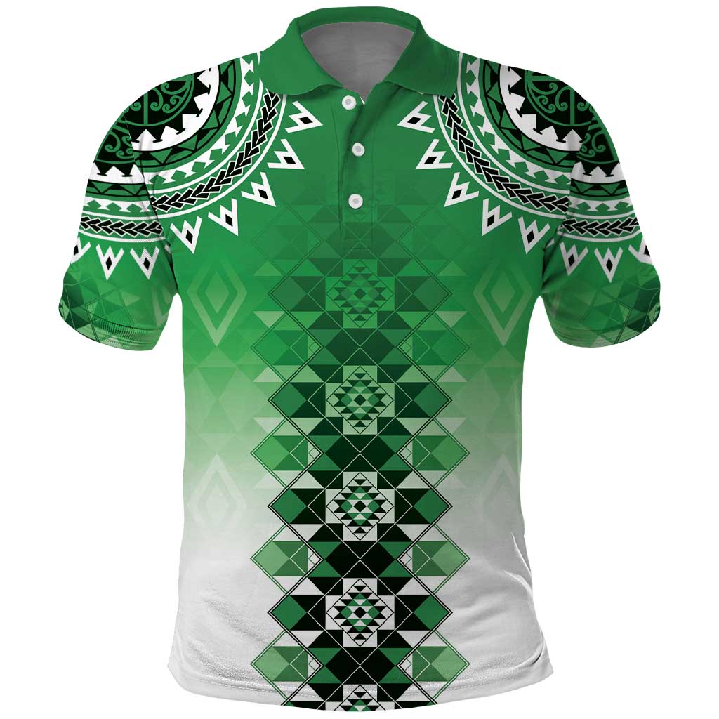 New Zealand Polo Shirt Poutama Mix Green Taniko Inspired Art LT05 Green - Polynesian Pride