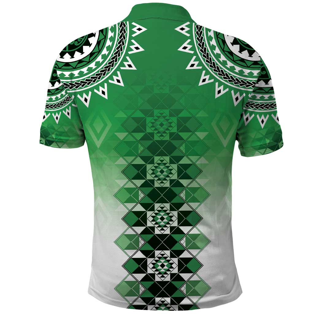 New Zealand Polo Shirt Poutama Mix Green Taniko Inspired Art LT05 - Polynesian Pride