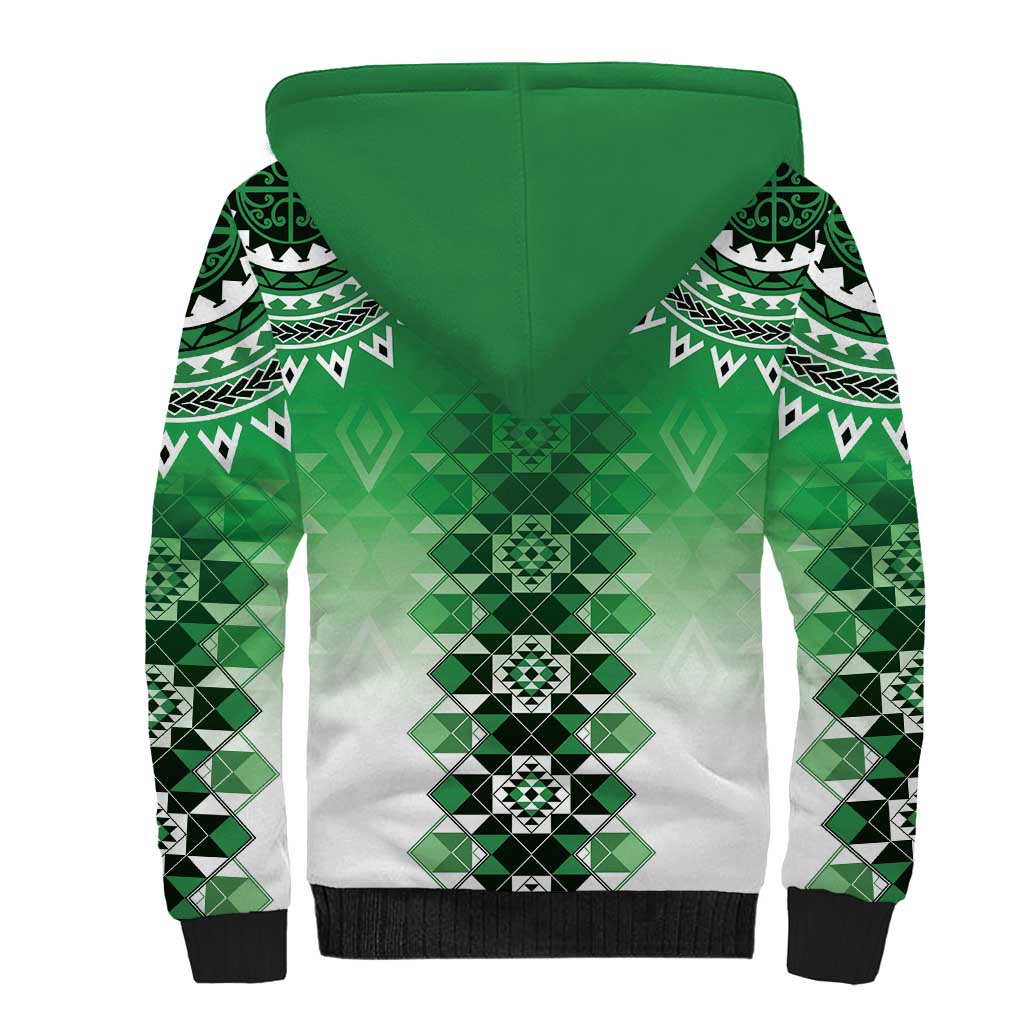 New Zealand Sherpa Hoodie Poutama Mix Green Taniko Inspired Art LT05 - Polynesian Pride