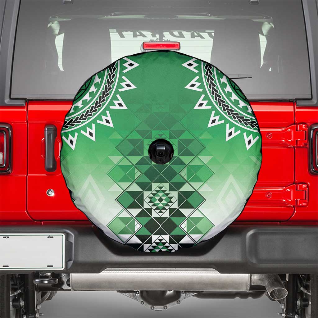 New Zealand Spare Tire Cover Poutama Mix Green Taniko Inspired Art LT05 - Polynesian Pride