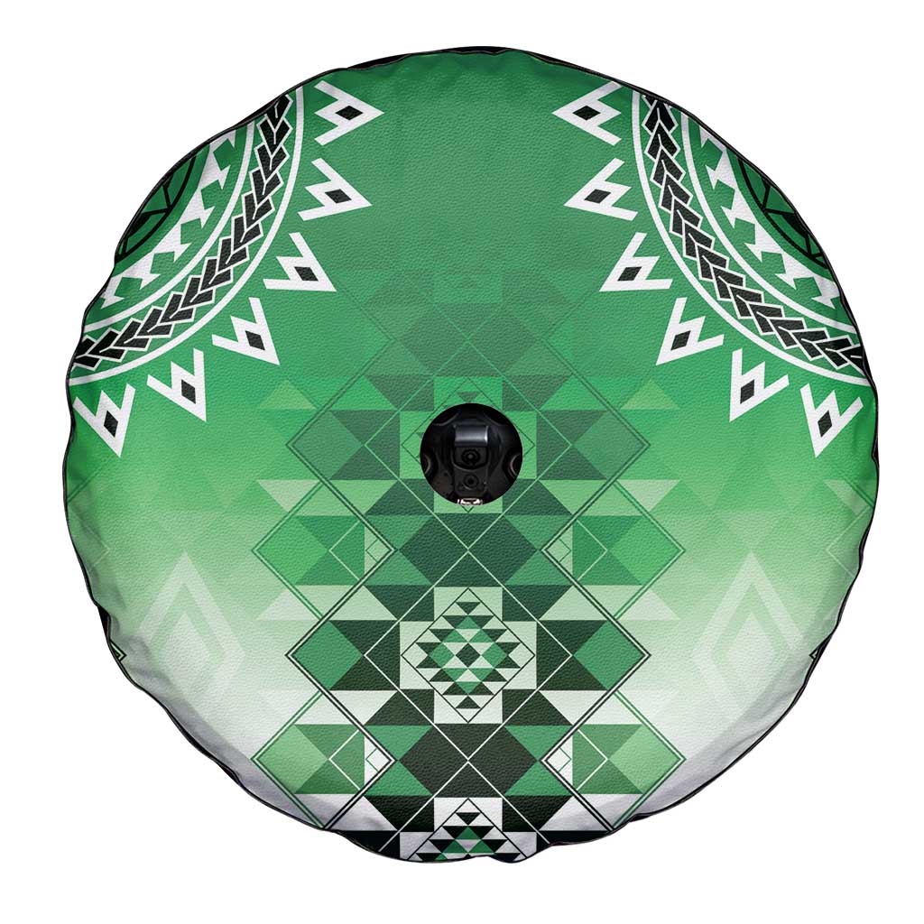 New Zealand Spare Tire Cover Poutama Mix Green Taniko Inspired Art LT05 - Polynesian Pride