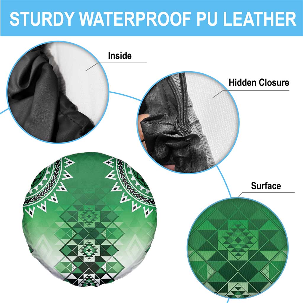 New Zealand Spare Tire Cover Poutama Mix Green Taniko Inspired Art LT05 - Polynesian Pride