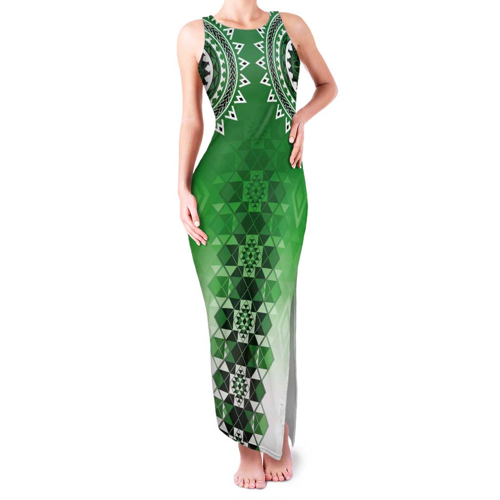 New Zealand Tank Maxi Dress Poutama Mix Green Taniko Inspired Art LT05 Women Green - Polynesian Pride