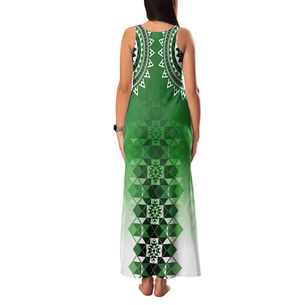 New Zealand Tank Maxi Dress Poutama Mix Green Taniko Inspired Art LT05 - Polynesian Pride