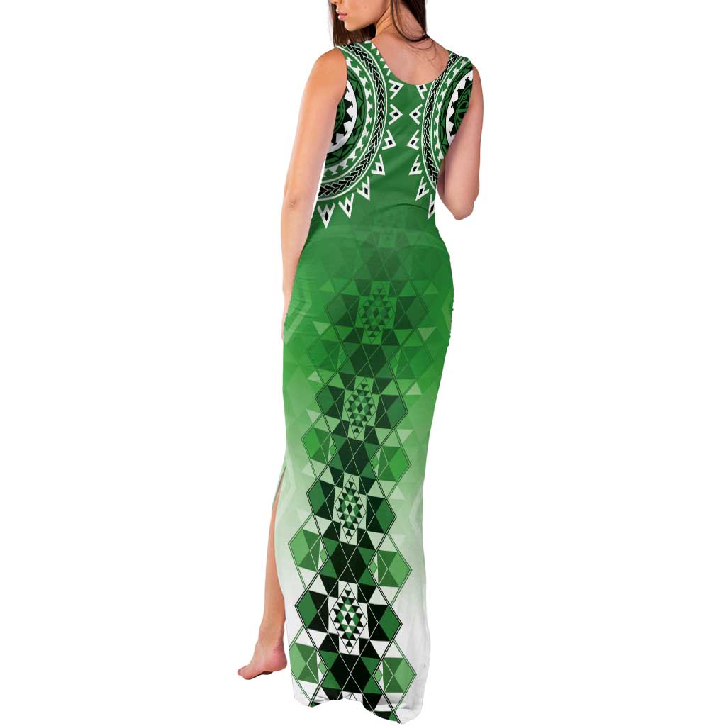 New Zealand Tank Maxi Dress Poutama Mix Green Taniko Inspired Art LT05 - Polynesian Pride