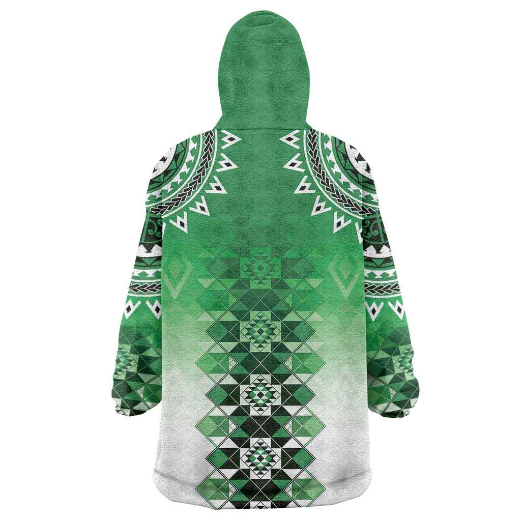 New Zealand Wearable Blanket Hoodie Poutama Mix Green Taniko Inspired Art LT05 - Polynesian Pride