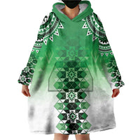 New Zealand Wearable Blanket Hoodie Poutama Mix Green Taniko Inspired Art LT05 - Polynesian Pride