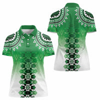 New Zealand Women Polo Shirt Poutama Mix Green Taniko Inspired Art LT05 - Polynesian Pride