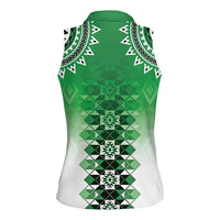 New Zealand Women Sleeveless Polo Shirt Poutama Mix Green Taniko Inspired Art LT05 - Polynesian Pride