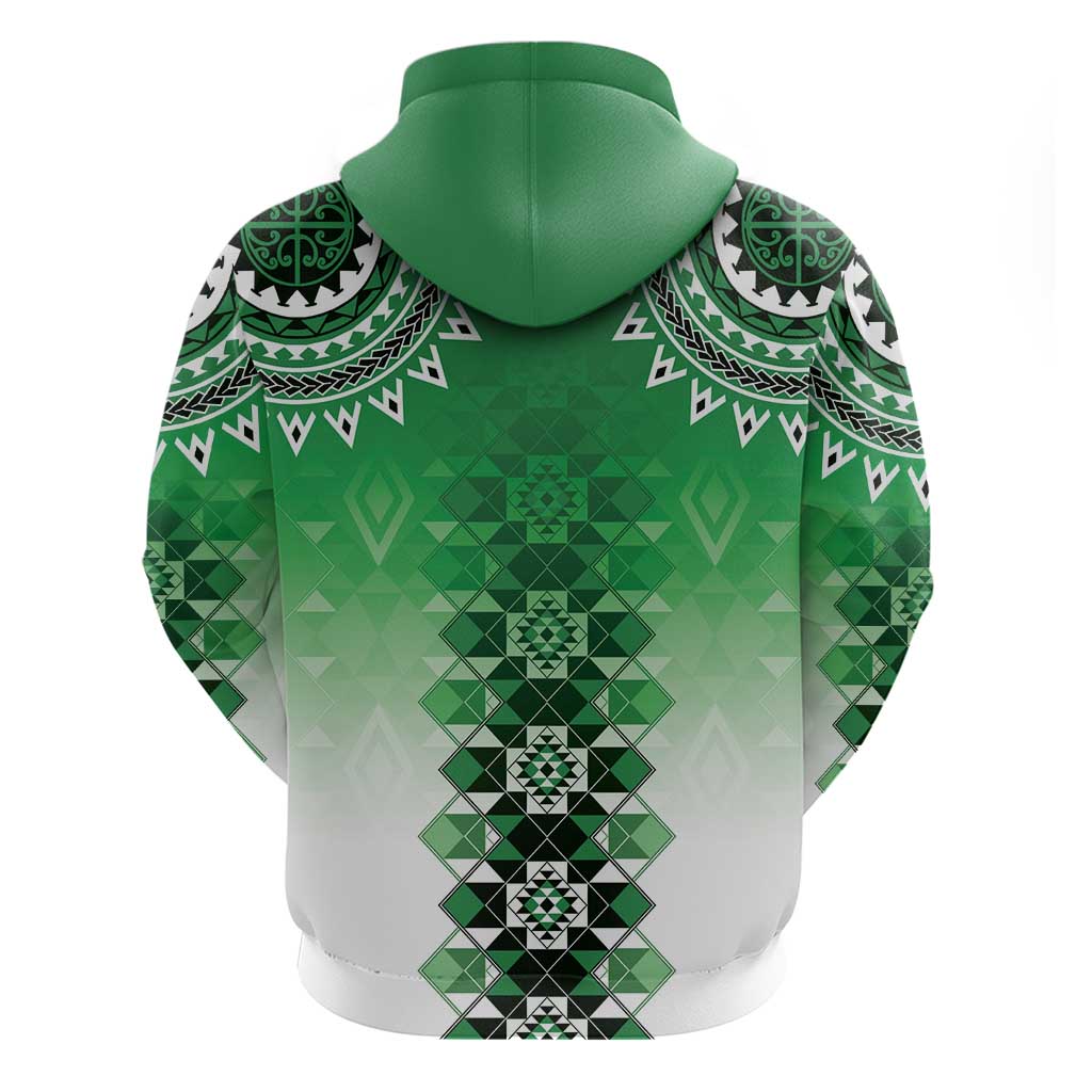 New Zealand Zip Hoodie Poutama Mix Green Taniko Inspired Art LT05 - Polynesian Pride