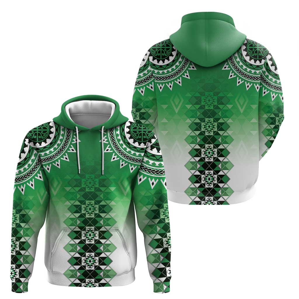 New Zealand Zip Hoodie Poutama Mix Green Taniko Inspired Art LT05 - Polynesian Pride