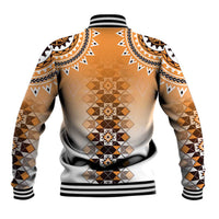 New Zealand Baseball Jacket Poutama Mix Orange Taniko Inspired Art LT05