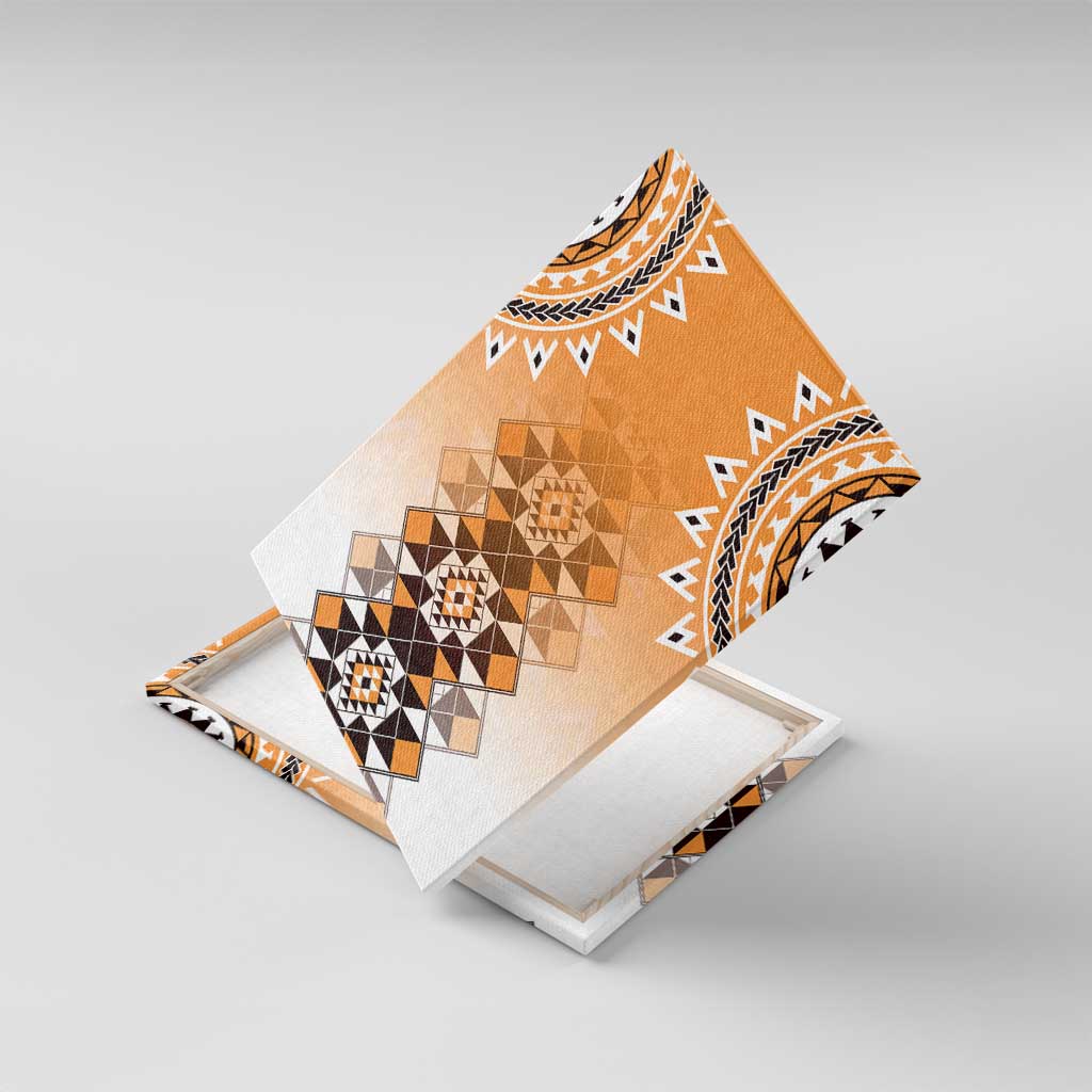 New Zealand Canvas Wall Art Poutama Mix Orange Taniko Inspired Art LT05 With Frame Orange - Polynesian Pride