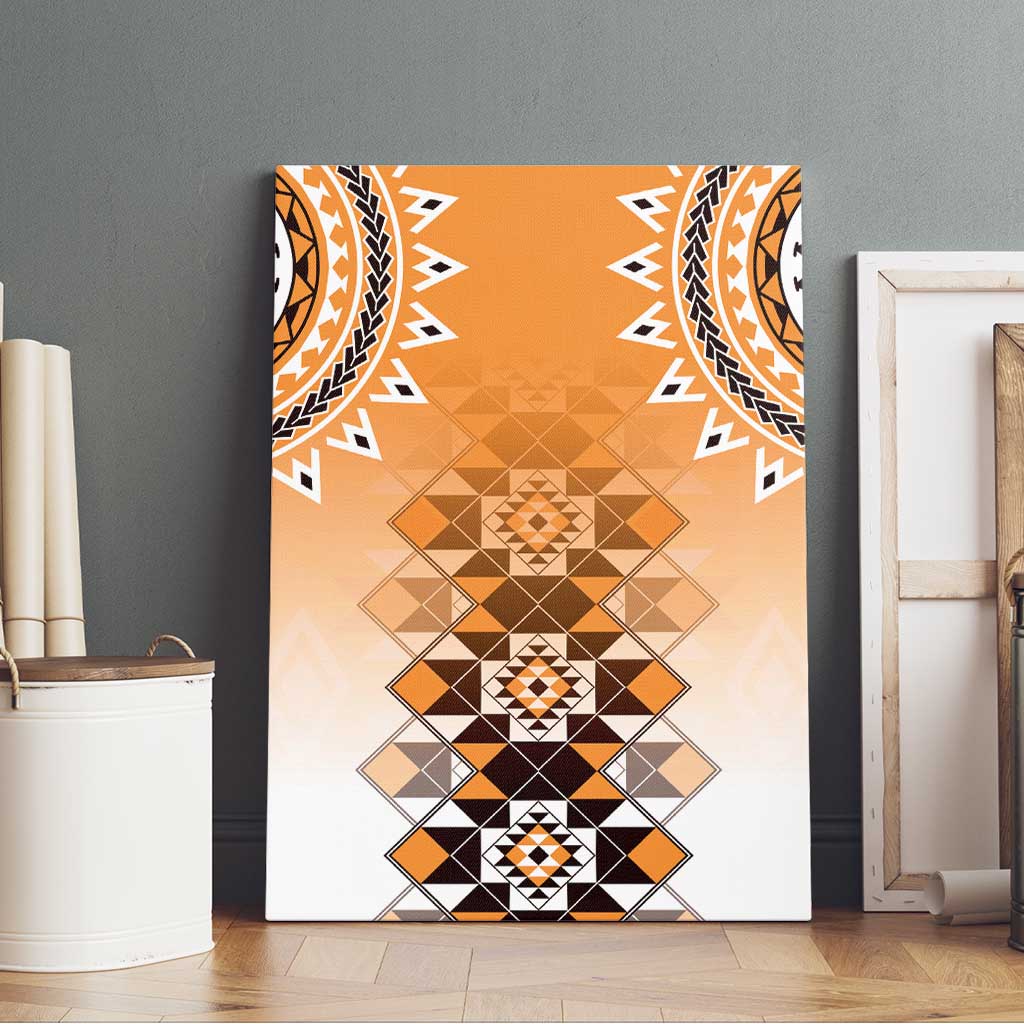 New Zealand Canvas Wall Art Poutama Mix Orange Taniko Inspired Art LT05 - Polynesian Pride