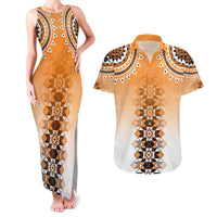 New Zealand Couples Matching Tank Maxi Dress and Hawaiian Shirt Poutama Mix Orange Taniko Inspired Art LT05 Orange - Polynesian Pride