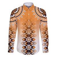 New Zealand Family Matching Mermaid Dress and Hawaiian Shirt Poutama Mix Orange Taniko Inspired Art LT05 Dad's Shirt - Long Sleeve Orange - Polynesian Pride