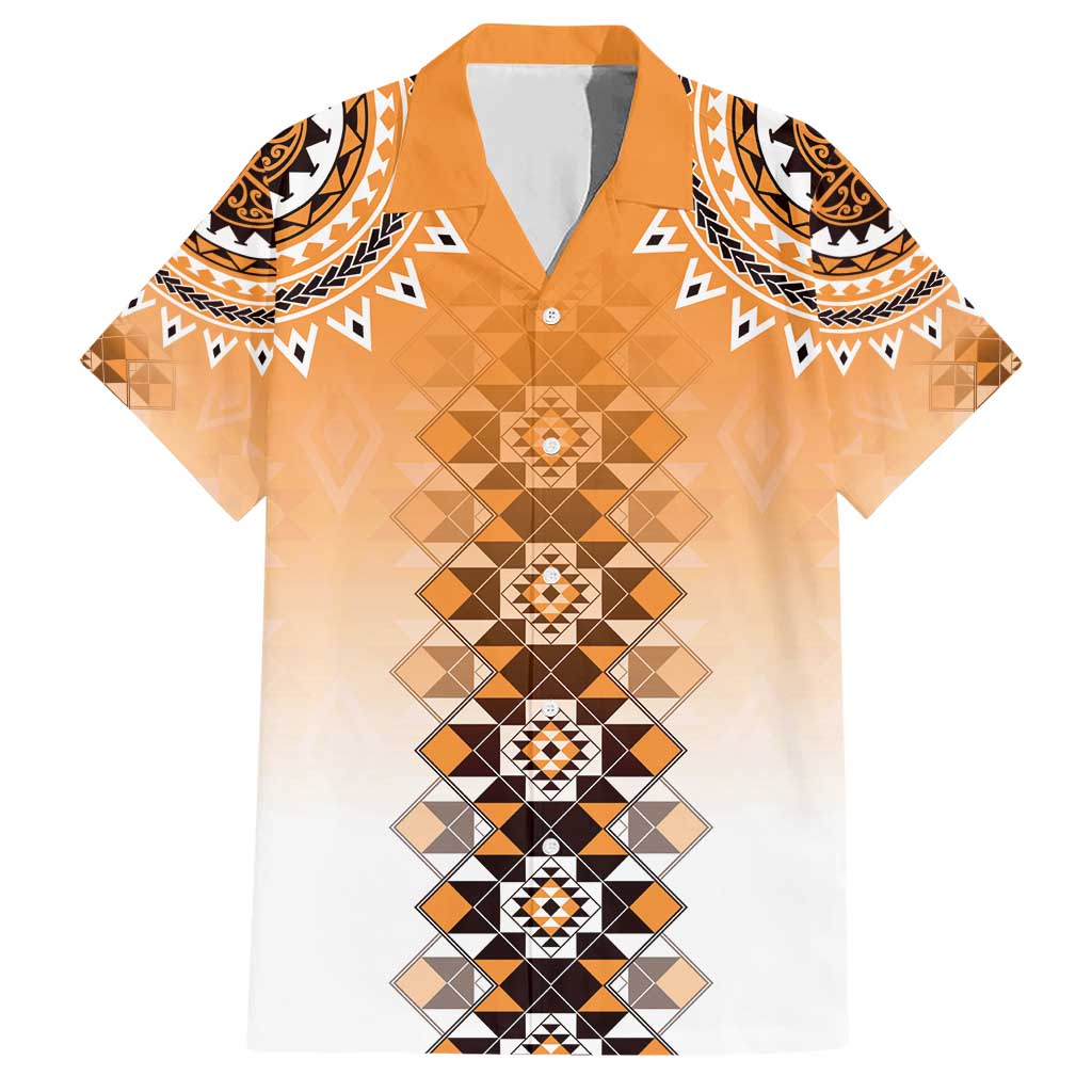 New Zealand Family Matching Short Sleeve Bodycon Dress and Hawaiian Shirt Poutama Mix Orange Taniko Inspired Art LT05 Dad's Shirt - Short Sleeve Orange - Polynesian Pride