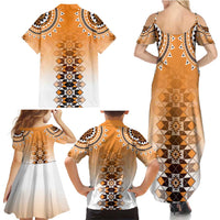 New Zealand Family Matching Summer Maxi Dress and Hawaiian Shirt Poutama Mix Orange Taniko Inspired Art LT05 - Polynesian Pride