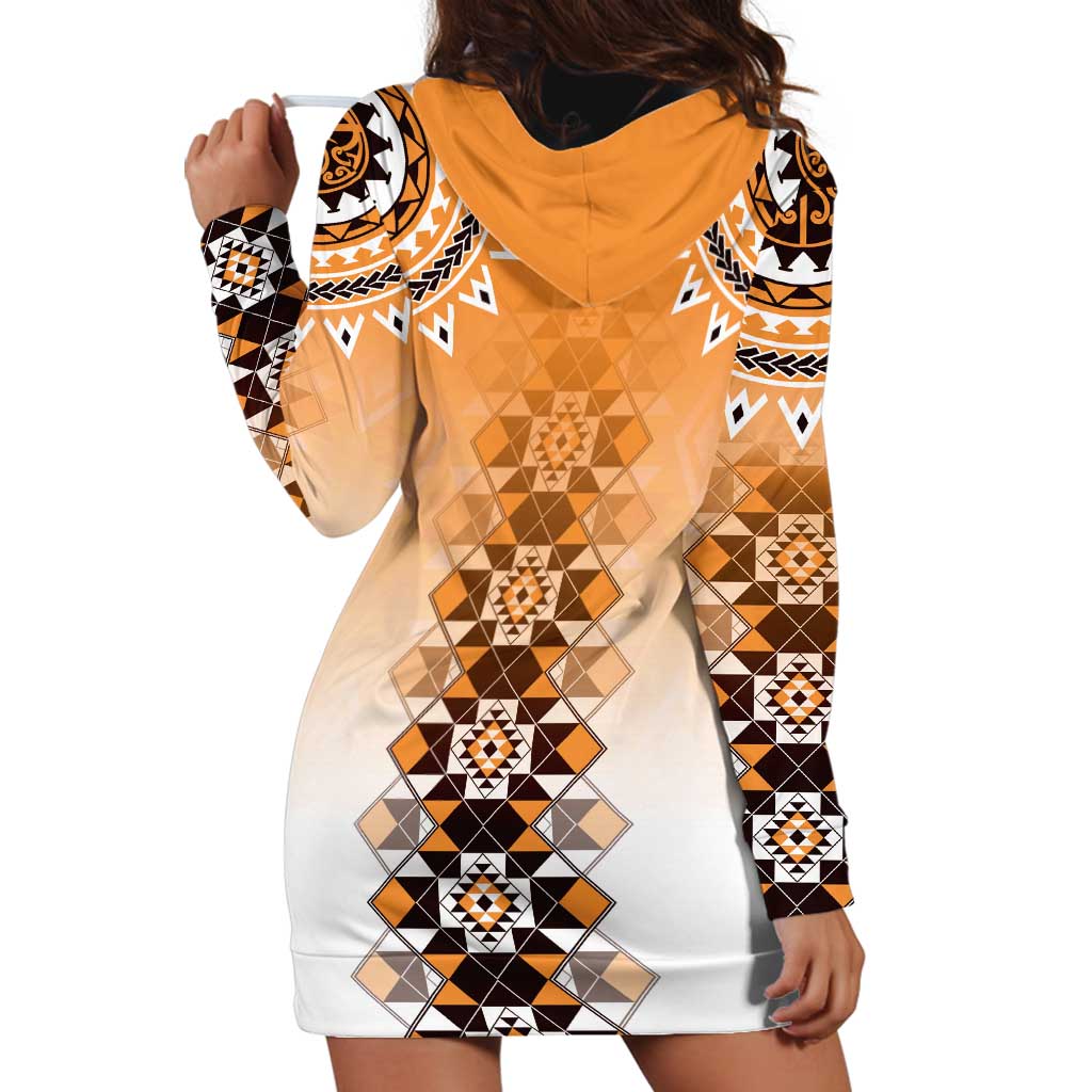 New Zealand Hoodie Dress Poutama Mix Orange Taniko Inspired Art LT05 - Polynesian Pride