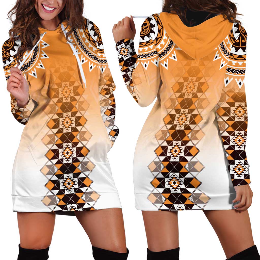 New Zealand Hoodie Dress Poutama Mix Orange Taniko Inspired Art LT05 - Polynesian Pride