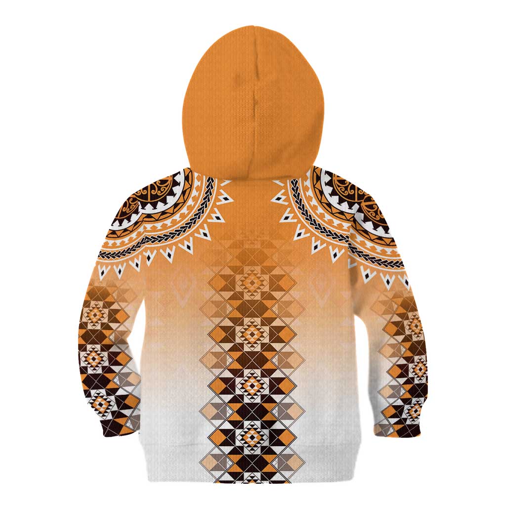 New Zealand Kid Hoodie Poutama Mix Orange Taniko Inspired Art LT05 - Polynesian Pride
