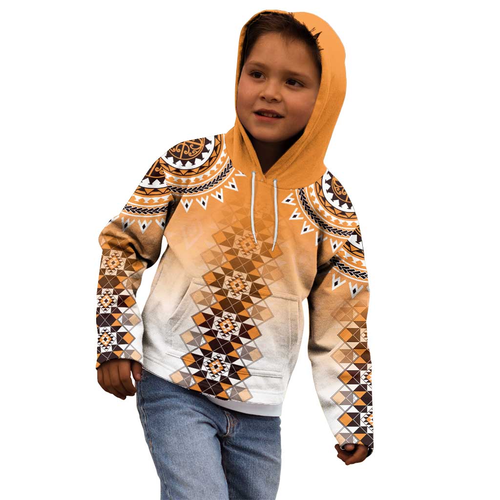 New Zealand Kid Hoodie Poutama Mix Orange Taniko Inspired Art LT05 - Polynesian Pride