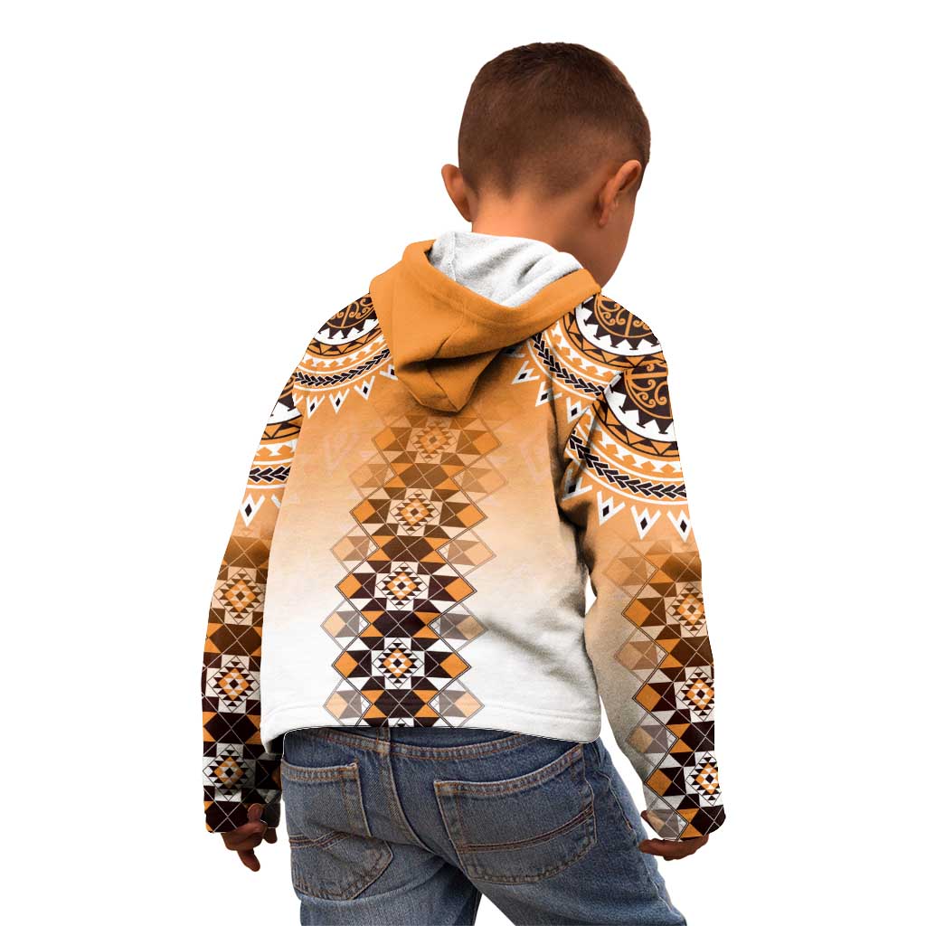 New Zealand Kid Hoodie Poutama Mix Orange Taniko Inspired Art LT05 - Polynesian Pride
