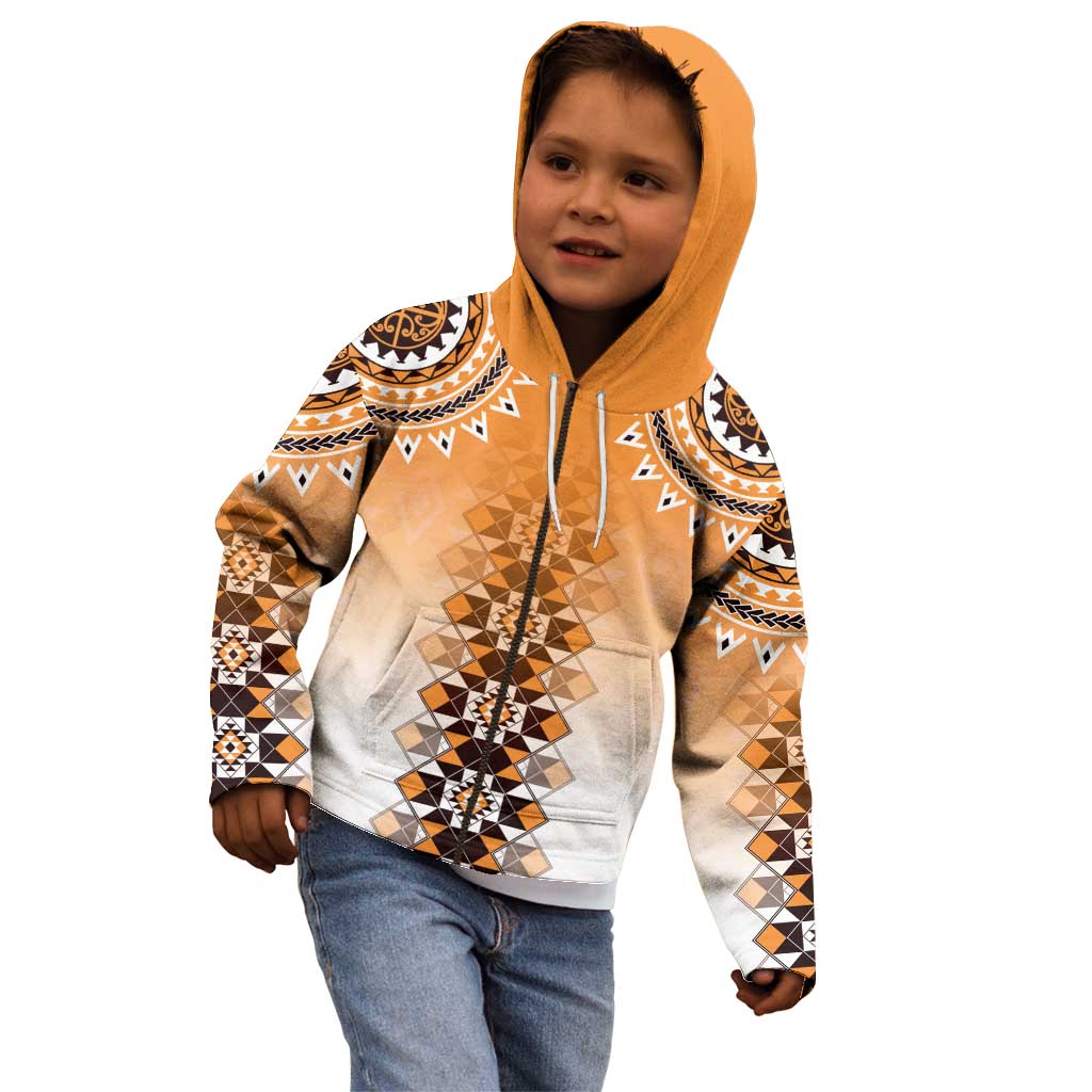 New Zealand Kid Hoodie Poutama Mix Orange Taniko Inspired Art LT05 - Polynesian Pride