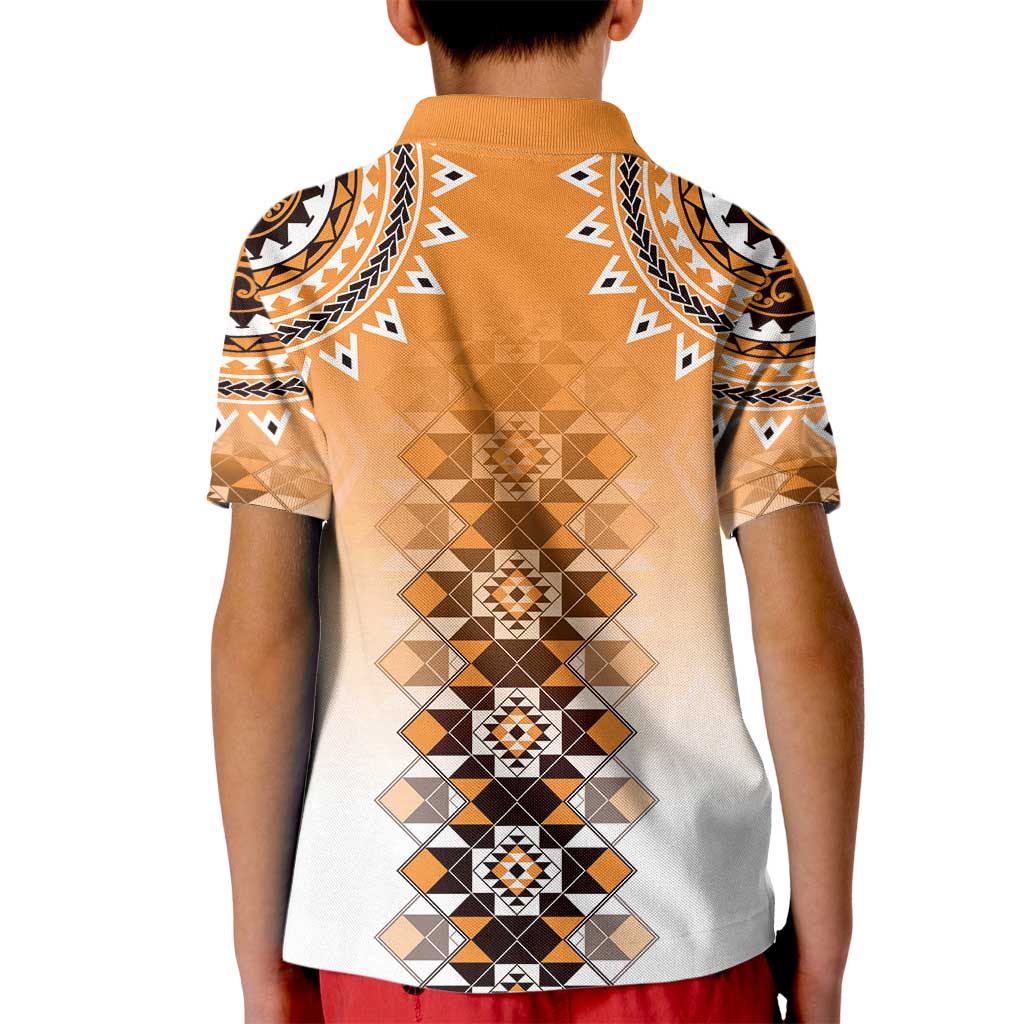 New Zealand Kid Polo Shirt Poutama Mix Orange Taniko Inspired Art LT05 - Polynesian Pride
