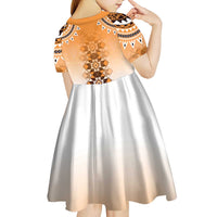 New Zealand Kid Short Sleeve Dress Poutama Mix Orange Taniko Inspired Art LT05 - Polynesian Pride
