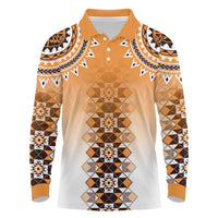 New Zealand Long Sleeve Polo Shirt Poutama Mix Orange Taniko Inspired Art LT05 Orange - Polynesian Pride