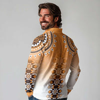 New Zealand Long Sleeve Polo Shirt Poutama Mix Orange Taniko Inspired Art LT05 - Polynesian Pride