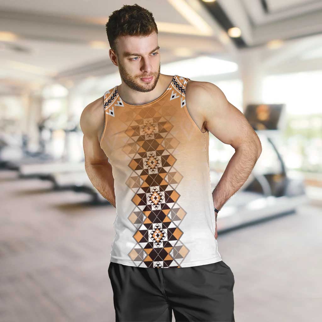 New Zealand Men Tank Top Poutama Mix Orange Taniko Inspired Art LT05