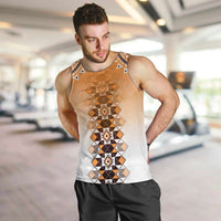New Zealand Men Tank Top Poutama Mix Orange Taniko Inspired Art LT05