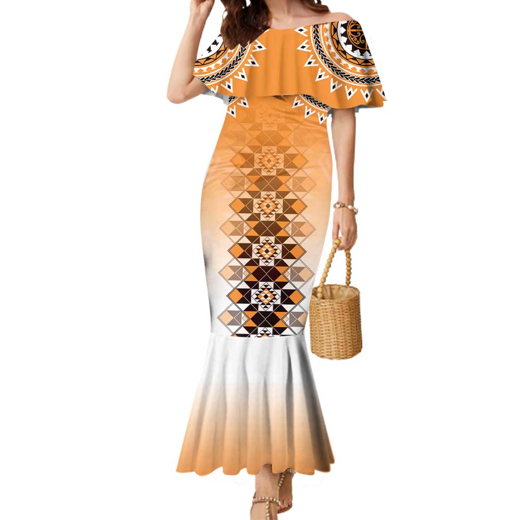 New Zealand Mermaid Dress Poutama Mix Orange Taniko Inspired Art LT05 Women Orange - Polynesian Pride
