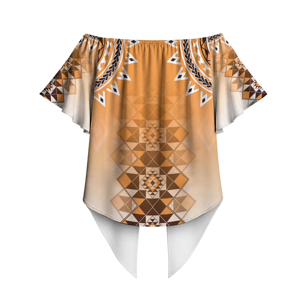 New Zealand Off Shoulder Wrap Waist Top Poutama Mix Orange Taniko Inspired Art LT05 - Polynesian Pride