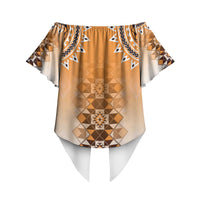 New Zealand Off Shoulder Wrap Waist Top Poutama Mix Orange Taniko Inspired Art LT05 - Polynesian Pride