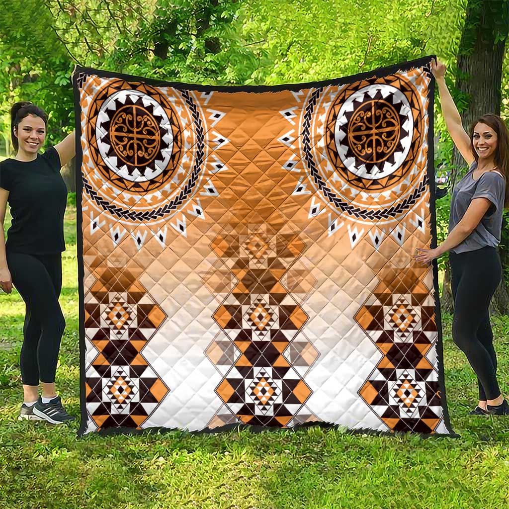 New Zealand Quilt Poutama Mix Orange Taniko Inspired Art LT05 - Polynesian Pride