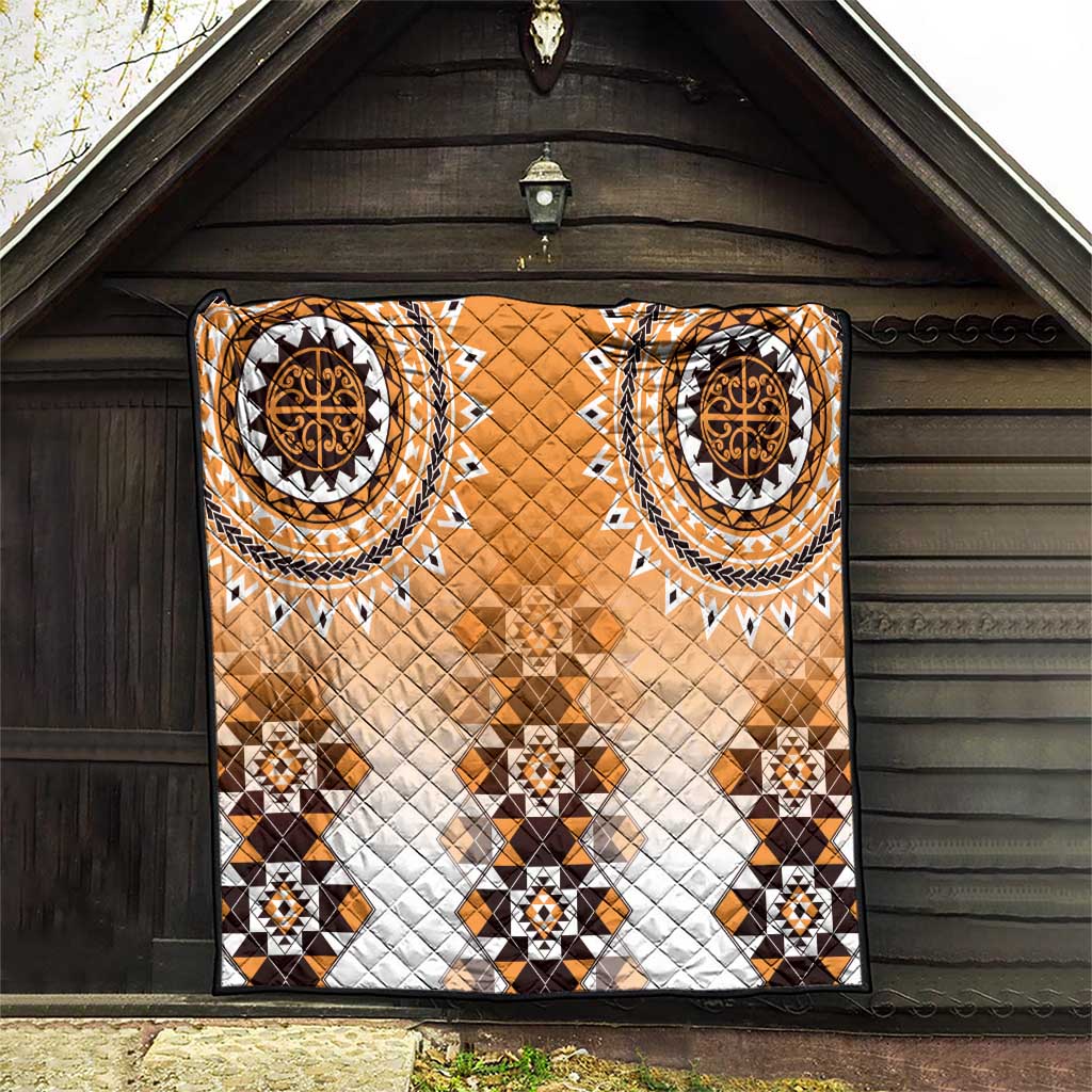 New Zealand Quilt Poutama Mix Orange Taniko Inspired Art LT05 - Polynesian Pride
