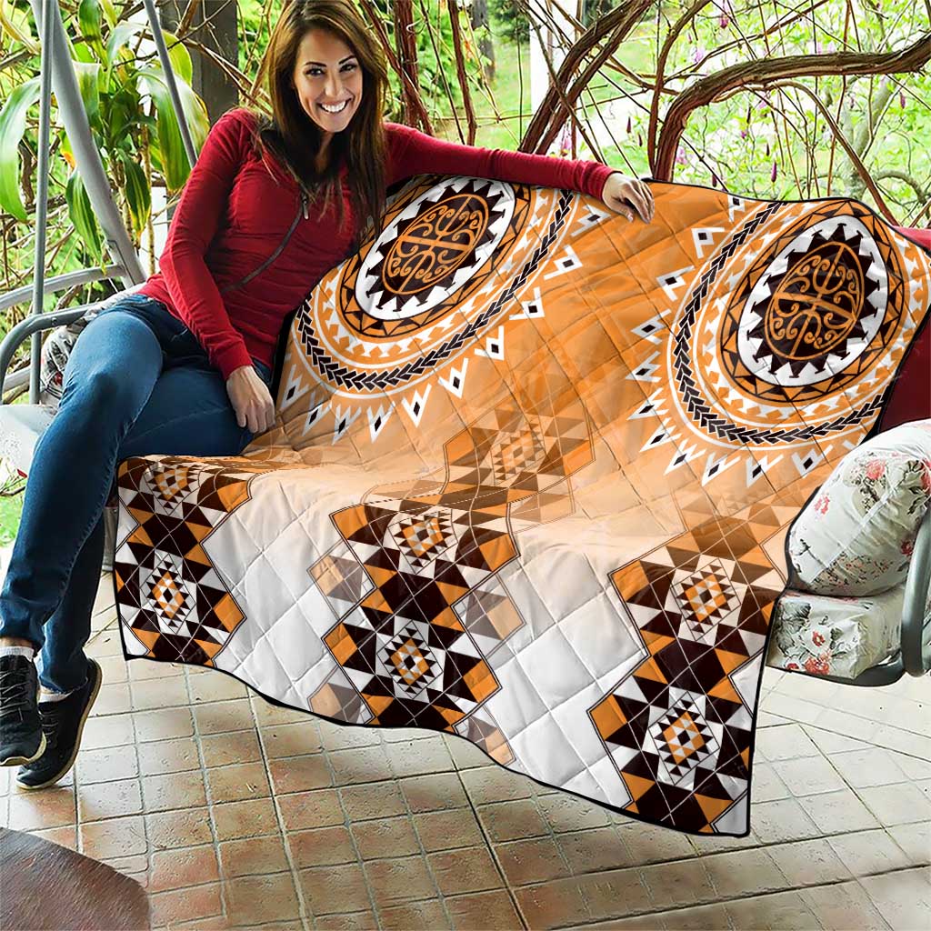 New Zealand Quilt Poutama Mix Orange Taniko Inspired Art LT05 - Polynesian Pride