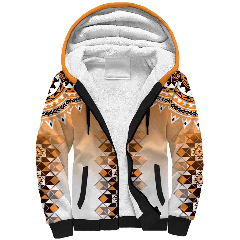 New Zealand Sherpa Hoodie Poutama Mix Orange Taniko Inspired Art LT05 Unisex Orange - Polynesian Pride