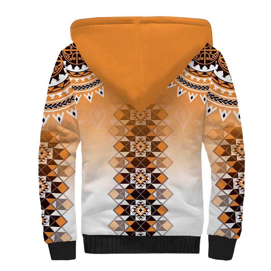 New Zealand Sherpa Hoodie Poutama Mix Orange Taniko Inspired Art LT05 - Polynesian Pride