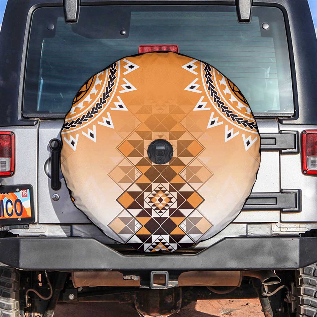 New Zealand Spare Tire Cover Poutama Mix Orange Taniko Inspired Art LT05 Orange - Polynesian Pride
