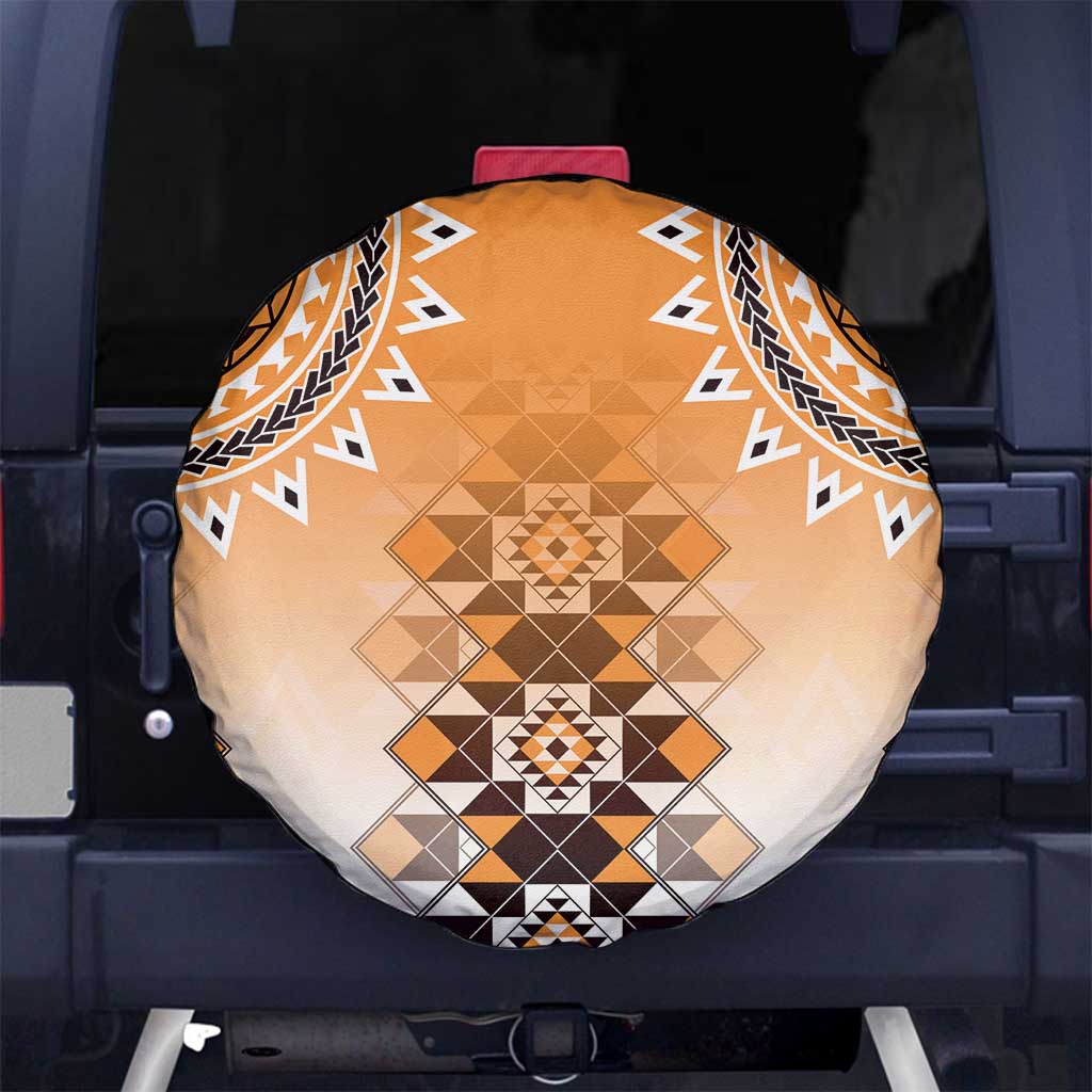 New Zealand Spare Tire Cover Poutama Mix Orange Taniko Inspired Art LT05 - Polynesian Pride