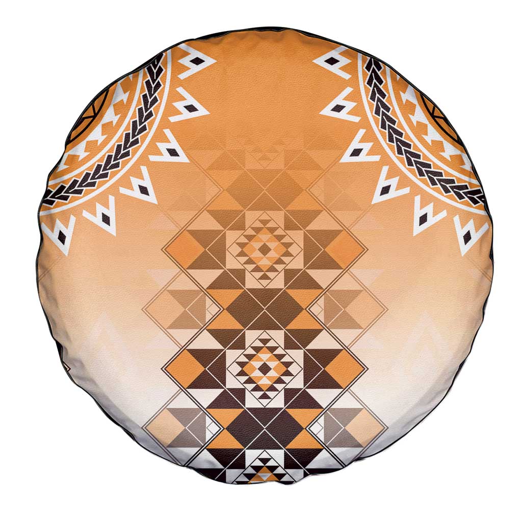 New Zealand Spare Tire Cover Poutama Mix Orange Taniko Inspired Art LT05 - Polynesian Pride