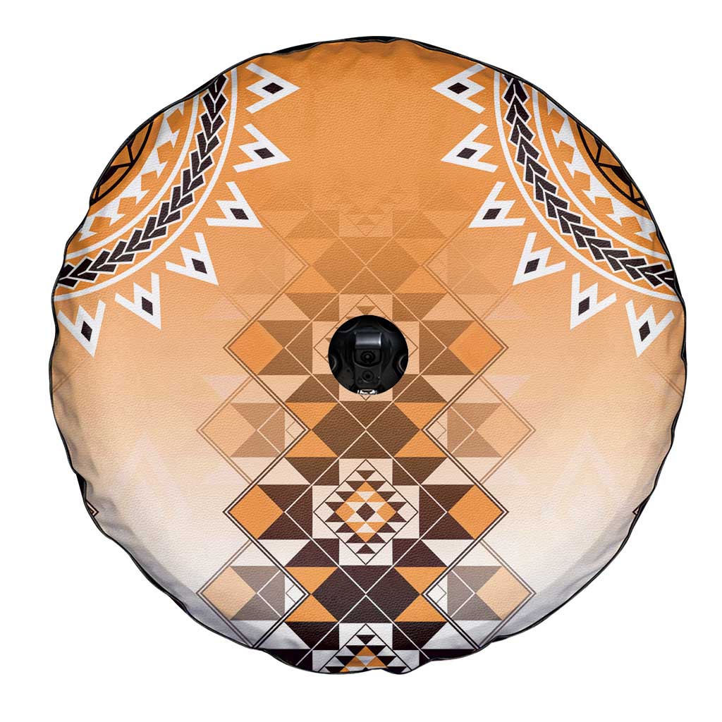 New Zealand Spare Tire Cover Poutama Mix Orange Taniko Inspired Art LT05 - Polynesian Pride