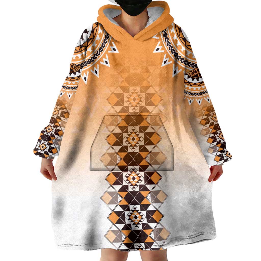 New Zealand Wearable Blanket Hoodie Poutama Mix Orange Taniko Inspired Art LT05 - Polynesian Pride