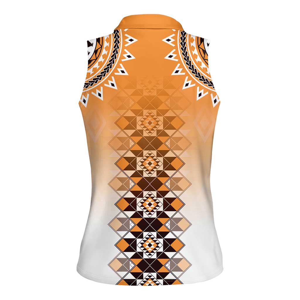 New Zealand Women Sleeveless Polo Shirt Poutama Mix Orange Taniko Inspired Art LT05 - Polynesian Pride