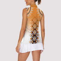 New Zealand Women Sleeveless Polo Shirt Poutama Mix Orange Taniko Inspired Art LT05 - Polynesian Pride
